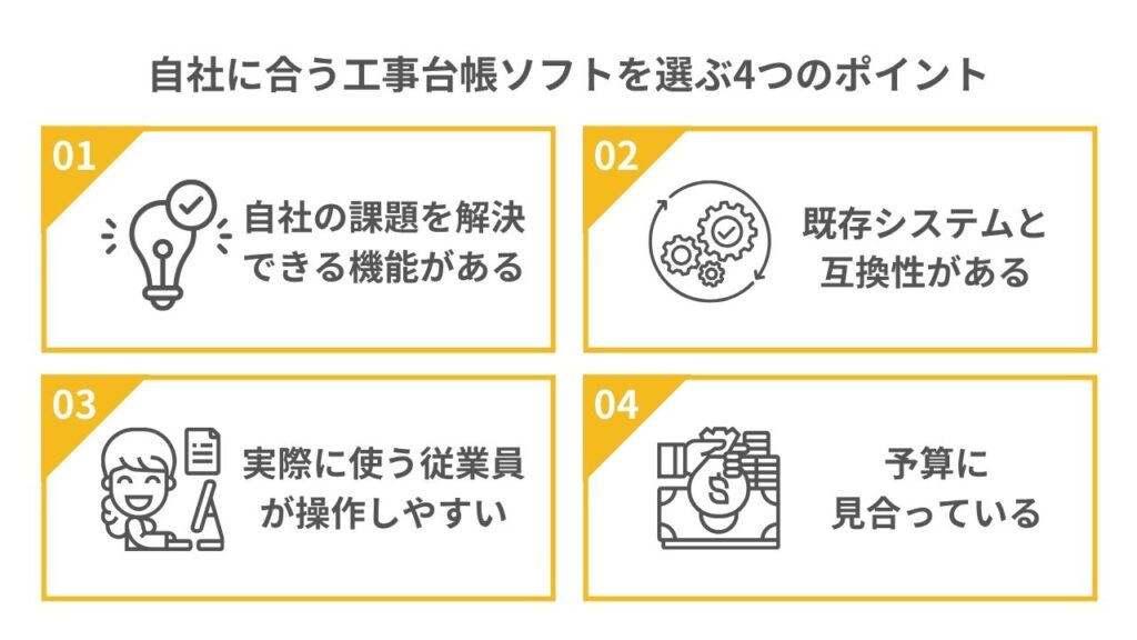 自社に合う工事台帳ソフトを選ぶ4つのポイント