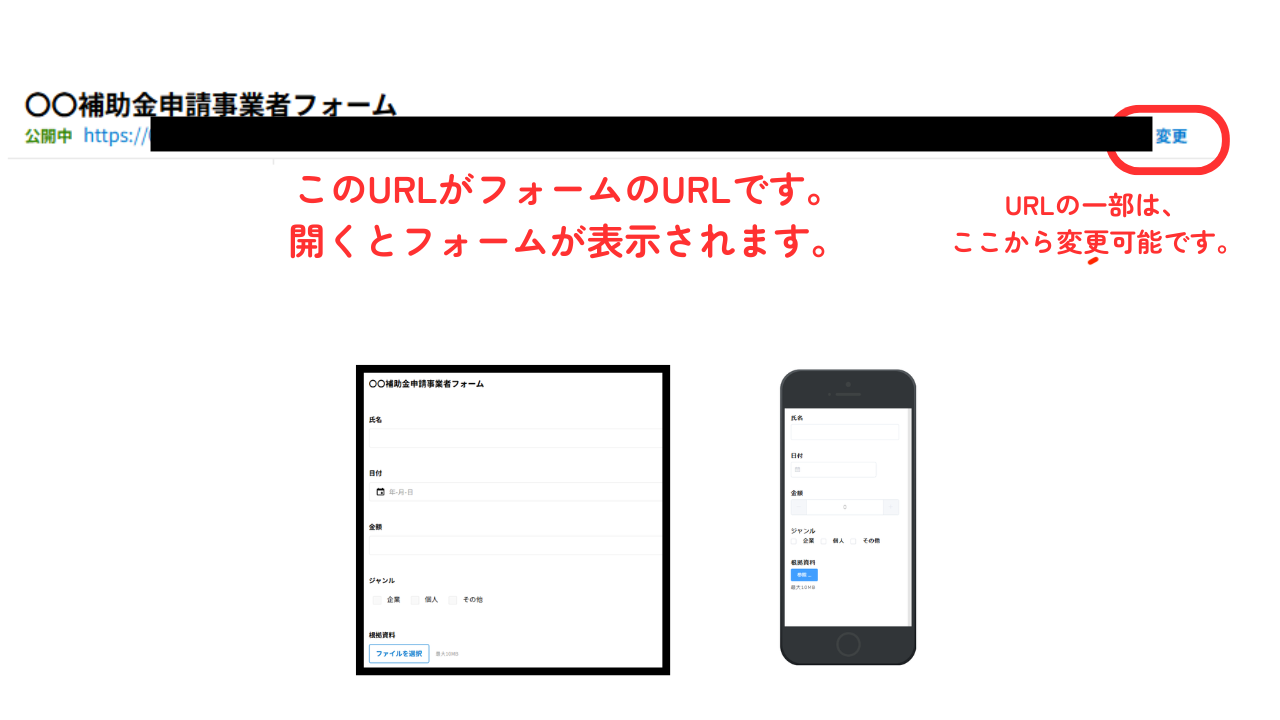 URLの一部は変更も可能です。「変更」という箇所をクリックすると変更できます。