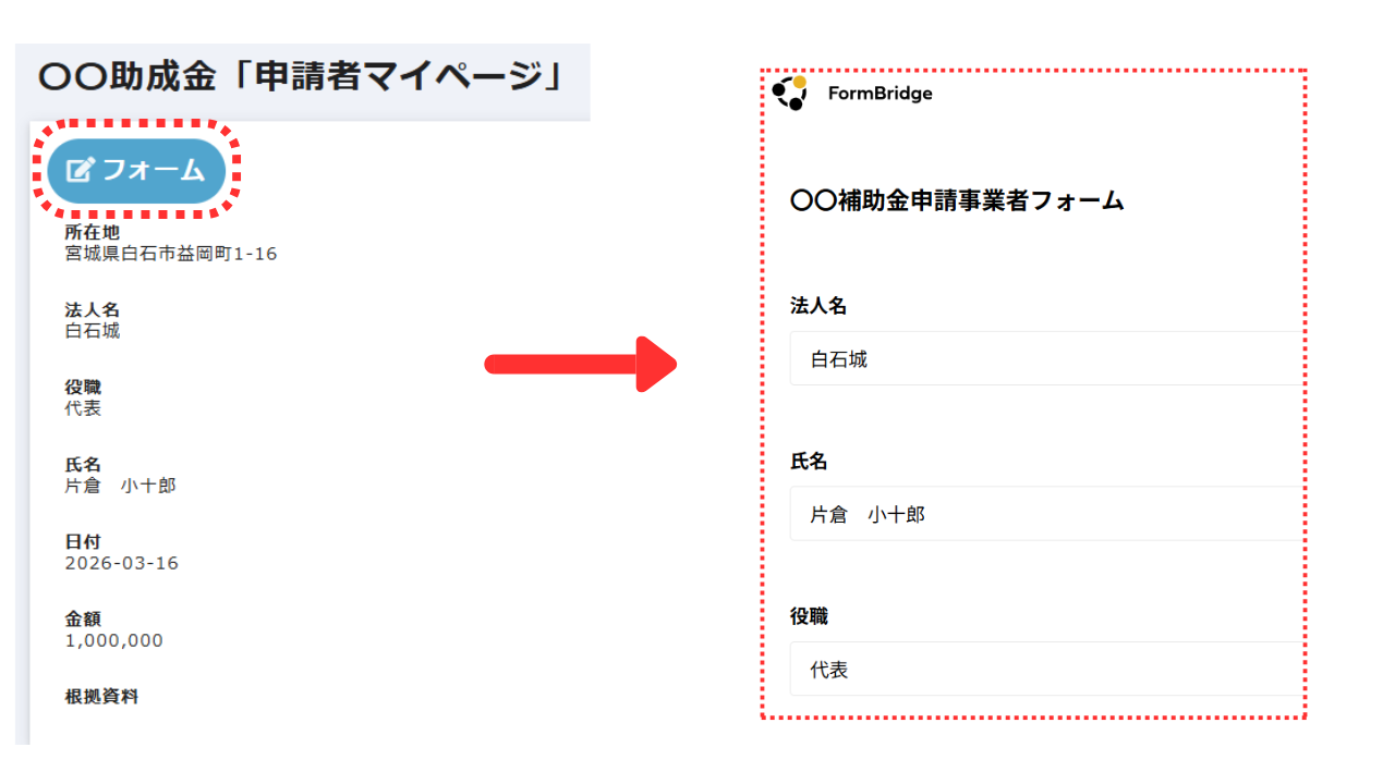 ⑥マイページの左上に「フォーム」のボタンができています。ボタンをクリックすると、フォームがでてきます。