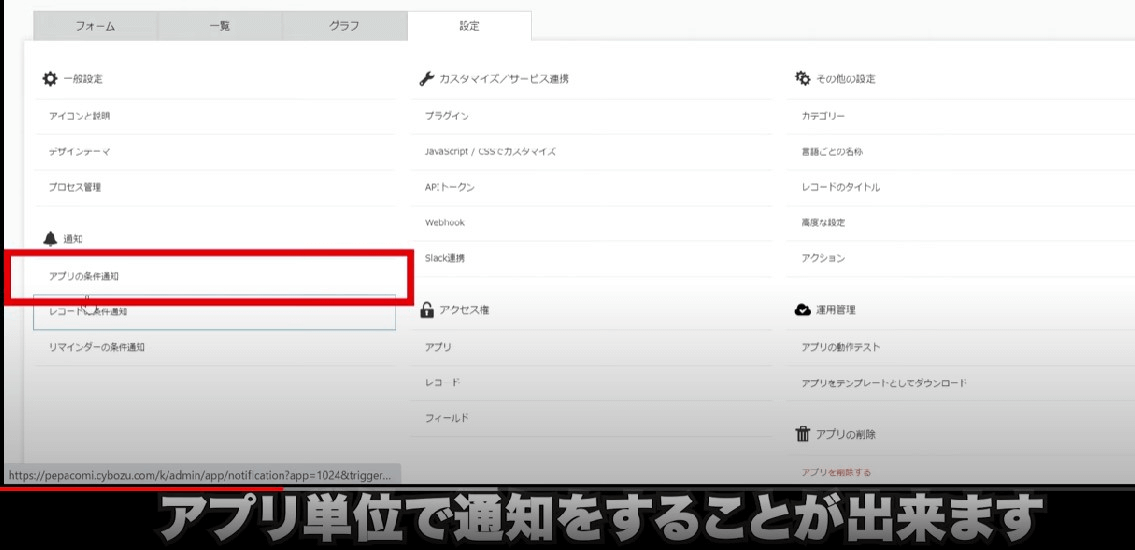 アプリ単位での通知