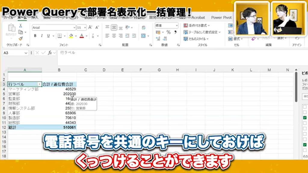 なお、携帯電話の明細以外にも、電話番号を共通のキーとして他の重要マスタデータと紐づけるなど、同様の仕組みを応用できます。
